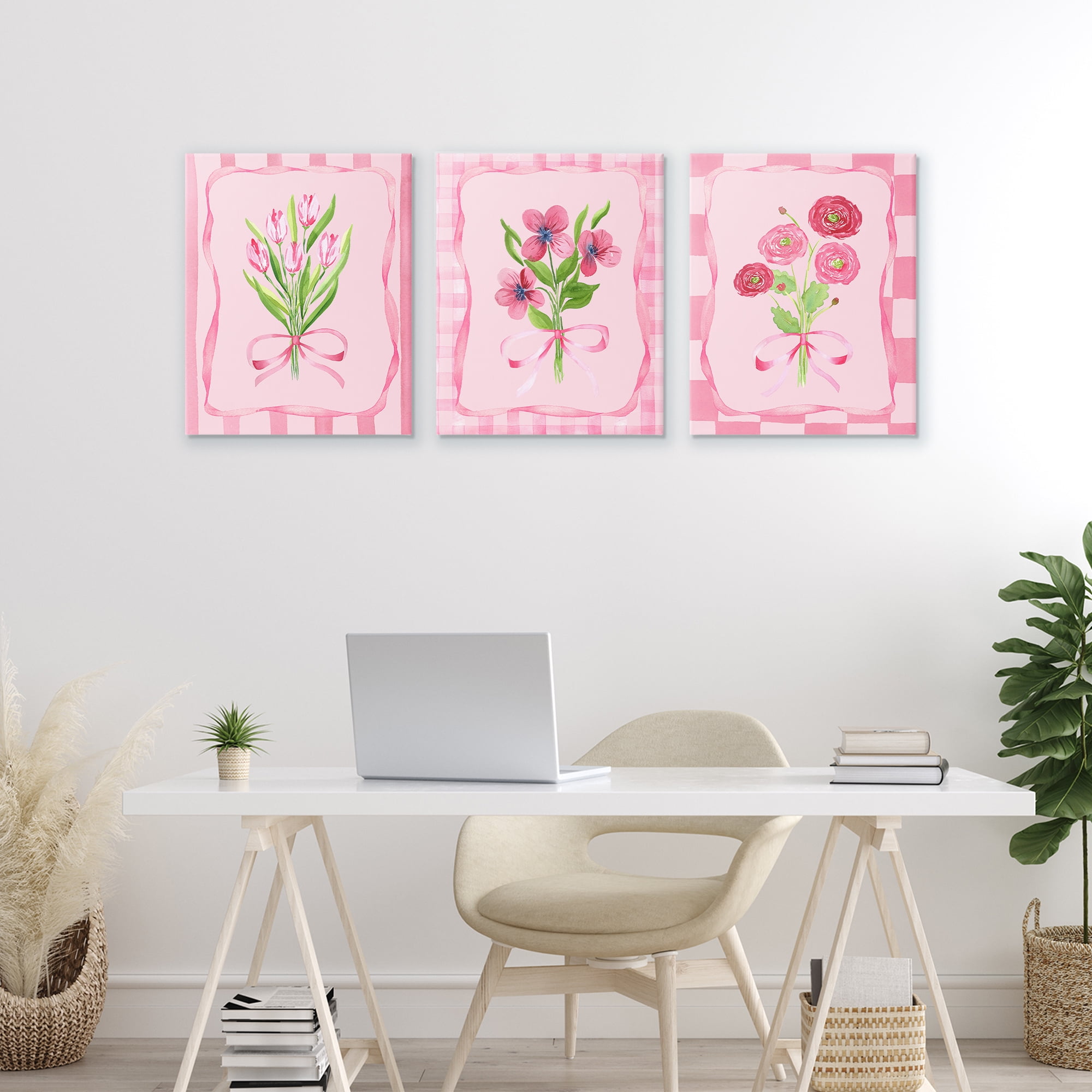 Pretty & Sweet Bordered Flowers 3 Piece Canvas Wall Art Set, design by Nina Jacobs