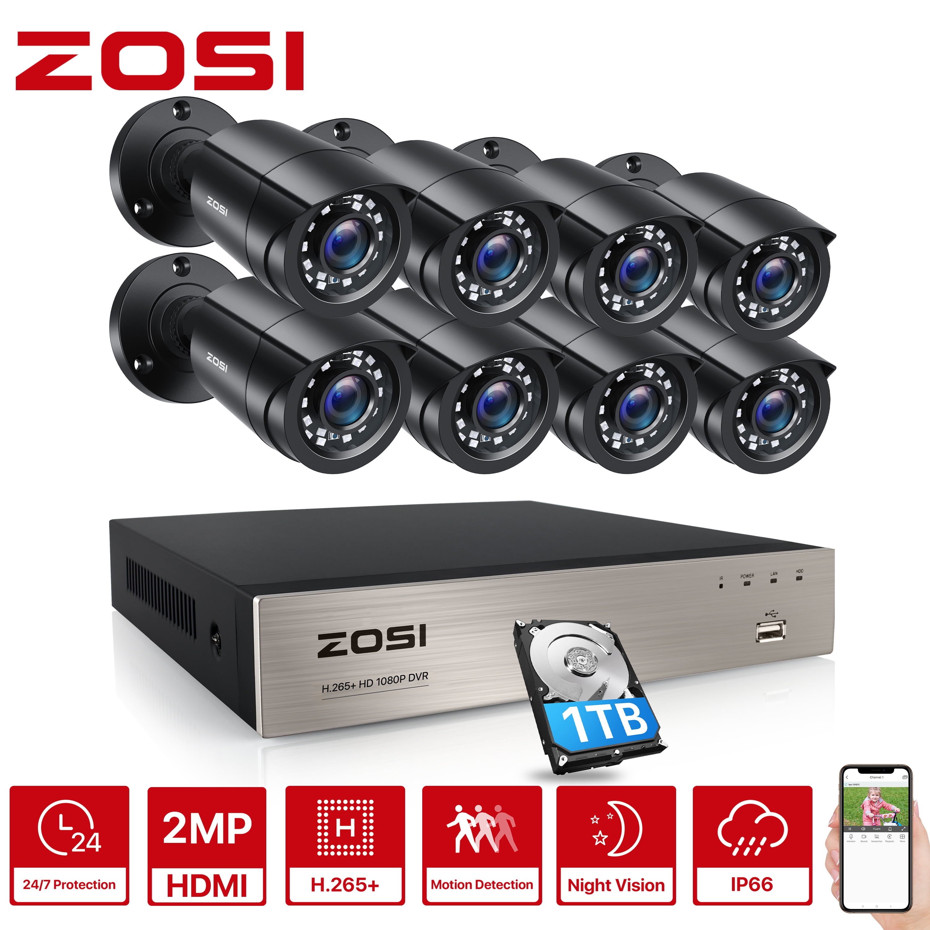 ZOSI H.265+ CCTV Security Cameras System 8CH 5MP Lite CCTV DVR Recorder