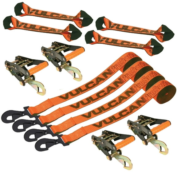 VULCAN 8-Point Roll Back Vehicle Tie Down Kit - Snap Hooks on Both Ends - Set of 4 - PROSeries