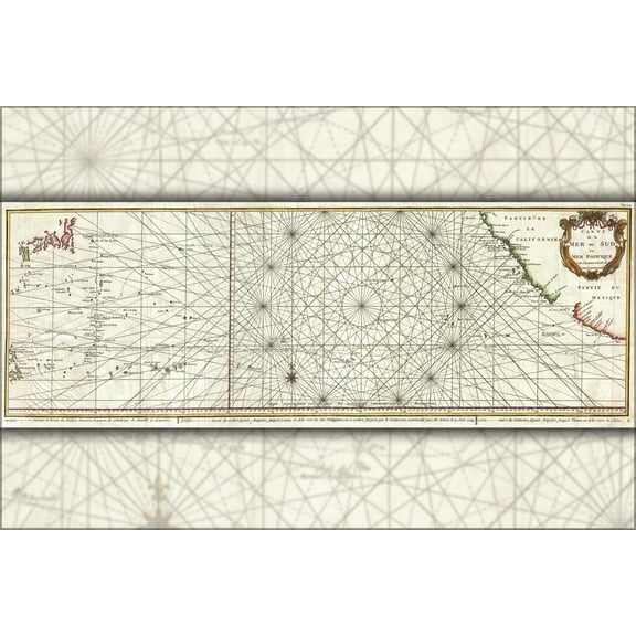 24"x36" Gallery Poster, 1751 Anson Map of Baja California and the Pacific, Trade Routes from Acapulco to Manila