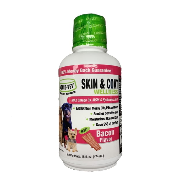 Liquid-Vet® Supplément de Bien-Être pour la Peau et le Pelage Canin pour Chiens, Saveur de Bacon, 16 fl oz