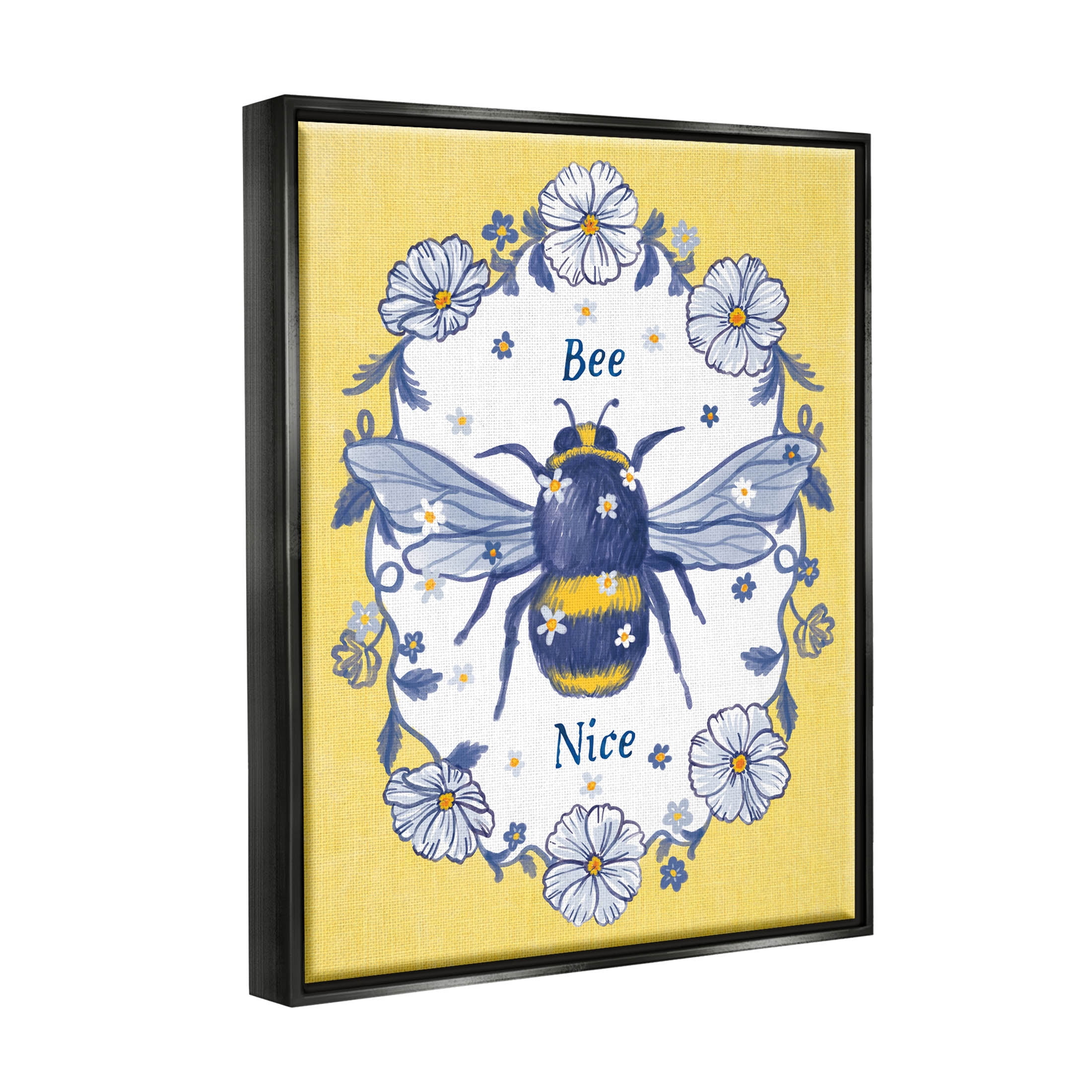Bee Nice Floral Insect Wreath Animals & Insects Graphic Art Jet Black Framed Art Print Wall Art