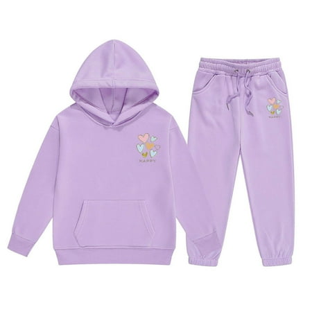 Tiijoy Sweatsuit for Girls Hearts Print Fleece Hoodie Jogger Pants Outfits Sizes 8-9