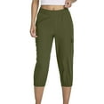 thumbnail image 2 of CaComMARK PI Clearance Women's Summer Casual Elastic Waist Printed Cropped Pants Army Green M, 2 of 9