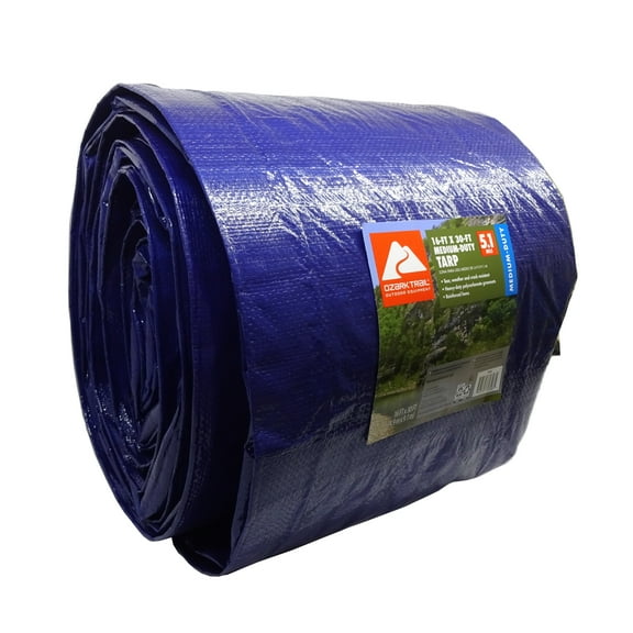 Ozark Trail PE Medium-Duty Tarp, 16'x30', Reinforced Hems, Weather Resistant