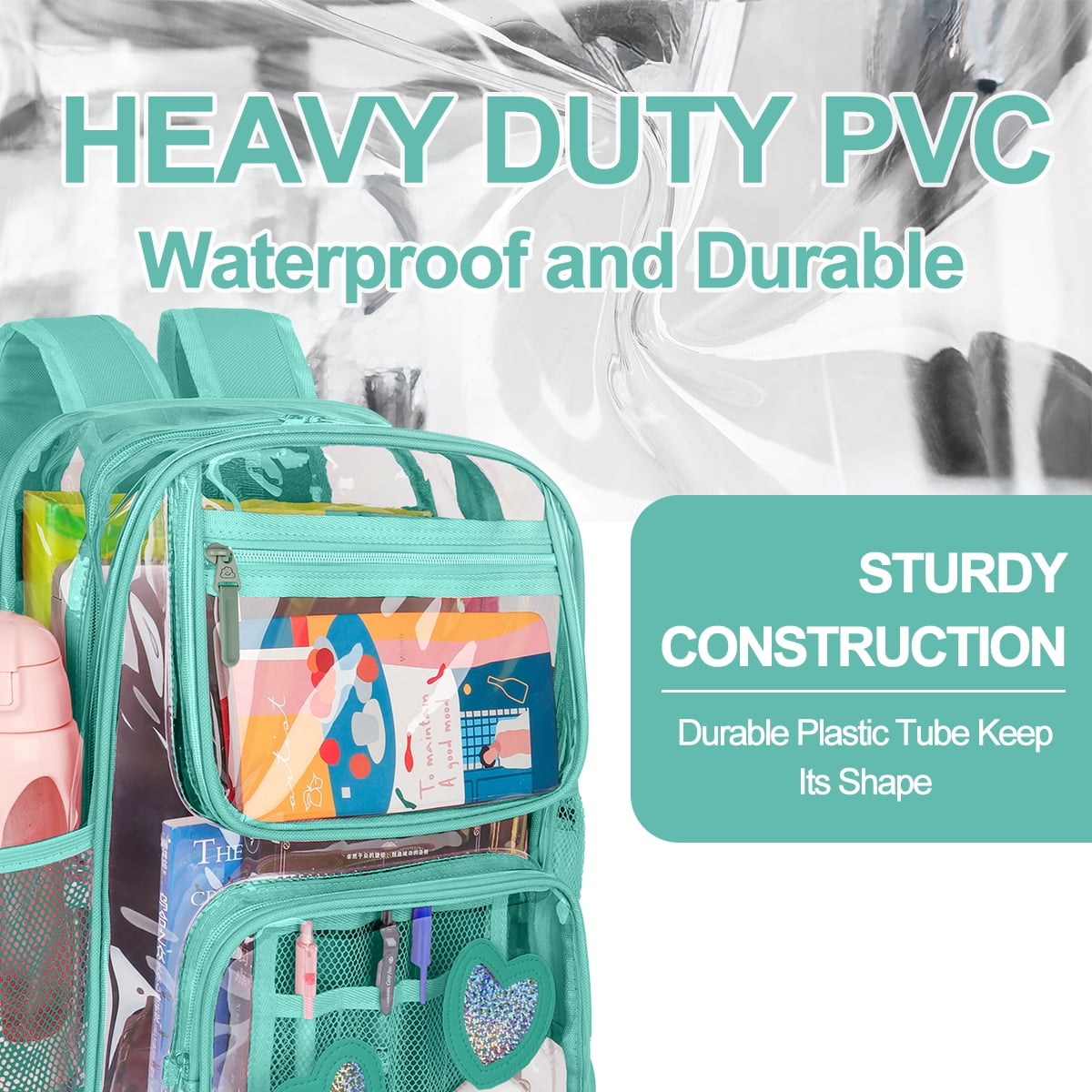 DAKIMOE Clear Backpack Heavy Duty Stadium Approved School Cute Transparent Backpacks Clear Bag Travel