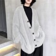 thumbnail image 2 of Women Fashion Solid V Neck Button Casual Loose Sweater Knitted Cardigan Coat, 2 of 2