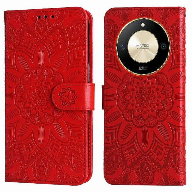 Funda tipo cartera GANGXUN para Honor X50 , diseño girasol, cuero PU, soporte, cierre magnético, tarjetero