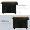 thumbnail image 5 of Harper & Bright Designs Kitchen Island with Drop Leaf and Wheels Rolling Kitchen Cart with Storage and Cabinet and 3 Drawers for Dining Room, Black, 5 of 9