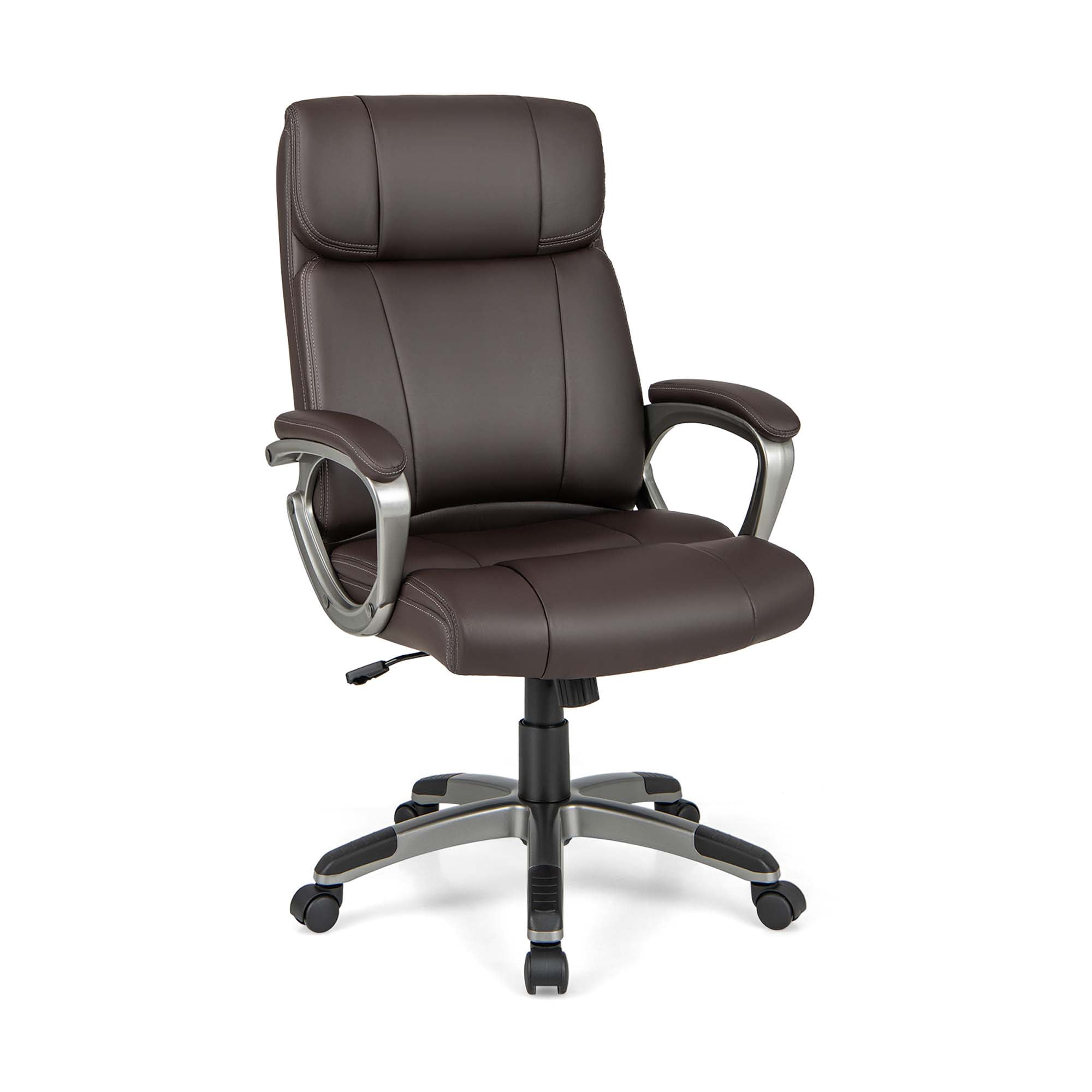 Costway Ergonomic Office Chair PU Leather Executive Swivel with Upholstered Armrests Brown