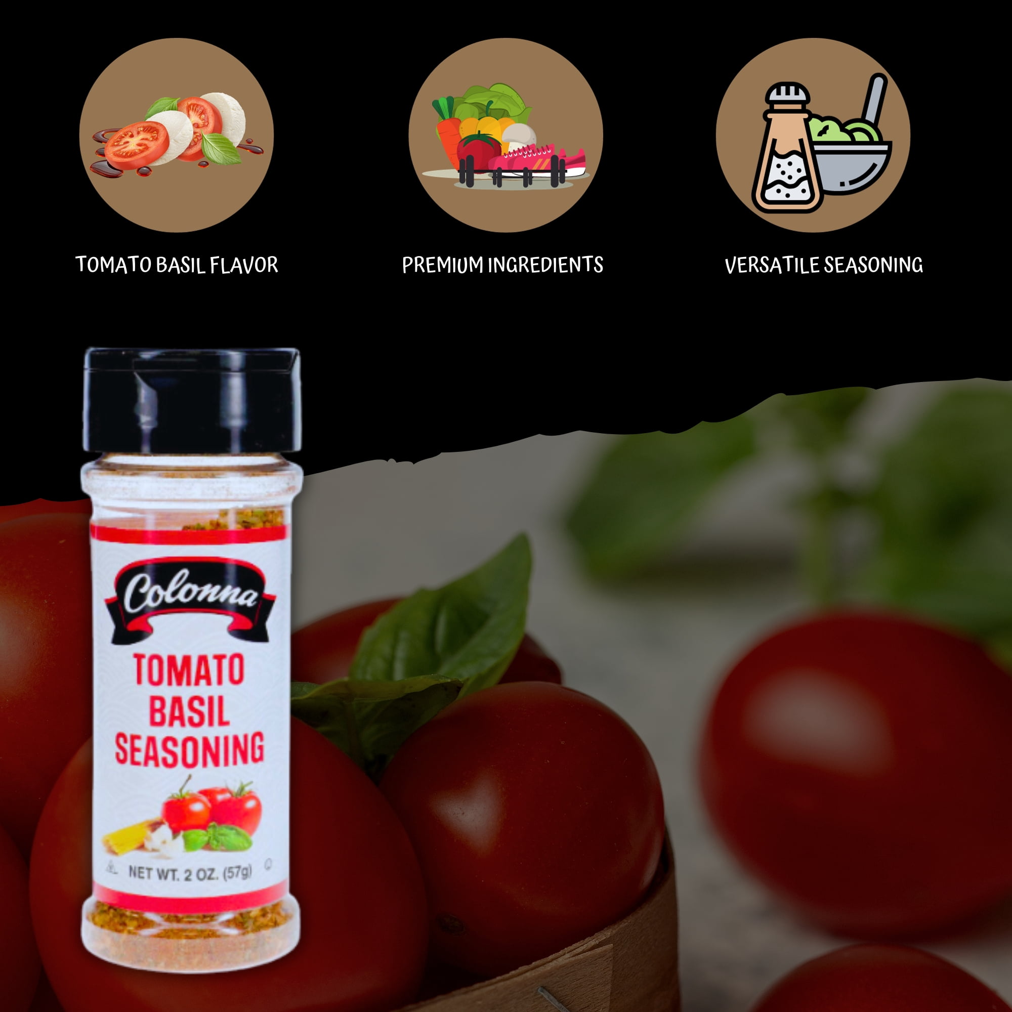 Colonna Tomato Basil Seasoning, 2oz Shaker Bottle Flavor Enhancer Home Kitchen Restaurant Cooking Gourmet Italian Cuisine Pasta Dishes Dips Dressings w/ Bonus Snoep in Beperkte Oplage (1-Pack)