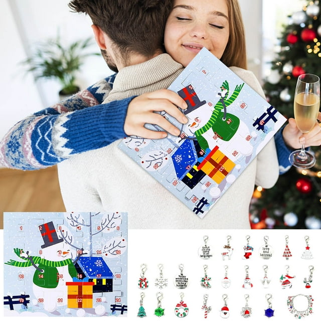 Fiudx Juego de Joyas Navideñas Diy, Caja de Regalo con Calendario de Adviento, 22 Dijes Únicos, Adornos de Cuenta Regresiva de Moda, Divertida Actividad Familiar, Regalo Sorpresa Navideño, Caja de 20