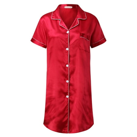 gvdentm Nightgowns for Women Satin Chemise Lingerie Halter Dress Nightgown Sleepwear for Women Red XL