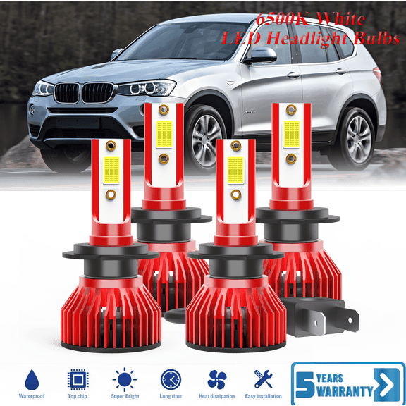 For BMW X3 2004-2015 H7+H7 LED Headlight Bulb Kit High Low Beam - 30,000LM 6500K Cool White 600% Ultra-Bright Bulb, Plug & Play