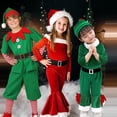 thumbnail image 1 of Conjunto de pantalones navideños verdes para niñas, 3 piezas, sombrero, camiseta y pantalones, disfraz de elfo, fiesta familiar de Año Nuevo, juego de rol, actuación, 1 of 5