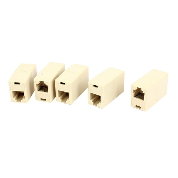 Unique Bargains 5 Pieces Beige Plastic RJ11 6P4C Female/Female Telephone Cable Inline Connector