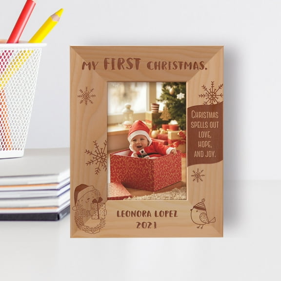 Christmas Spells Out Love Hope And Joy Personalized Wooden Frame 3 1/2" x 5" Brown (Vertical)