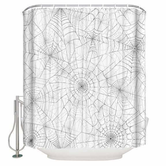 Fabric Shower Curtain White Halloween Black Cobweb Shower Curtains with 12 Hooks Waterproof Machine Washable Bath Curtains for Bathroom, 36 x 72in