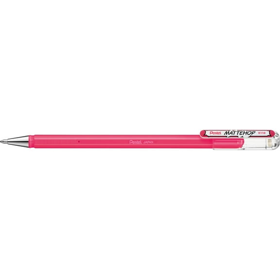 Pentel K110-VPX Mattehop Gel Rollerball Pen with High Coverage Ink in Matte Finish - Model with Cap, Pack of 1, Pink