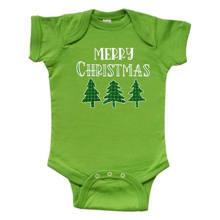 

Inktastic Merry Christmas Green Plaid Christmas Trees Gift Baby Boy or Baby Girl Bodysuit