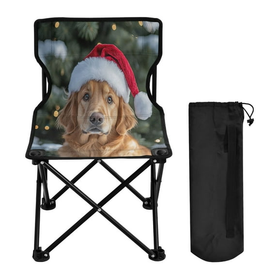 WOBOGO Dog Wearing A Santa Hat Camping Chair Convenient Four Corner Backrest Folding Stool Can Hold Up to 220lbs