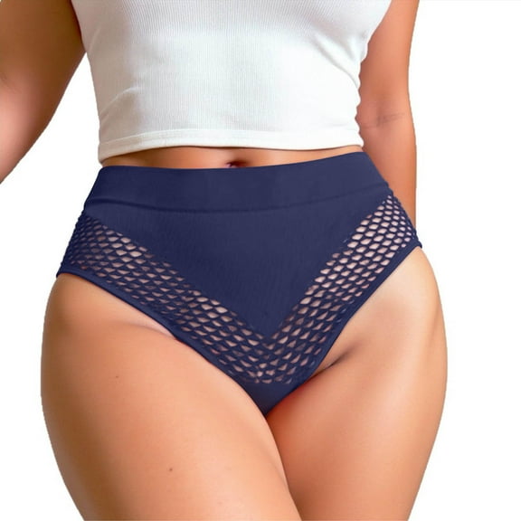 Sunvit-Panties Womens High-Waisted Briefs - Breathable Mesh, Nylon Spandex Soft Stretch, Wide Non-Digging Waistband, Seamless, Size XL, Navy for Everyday Wear