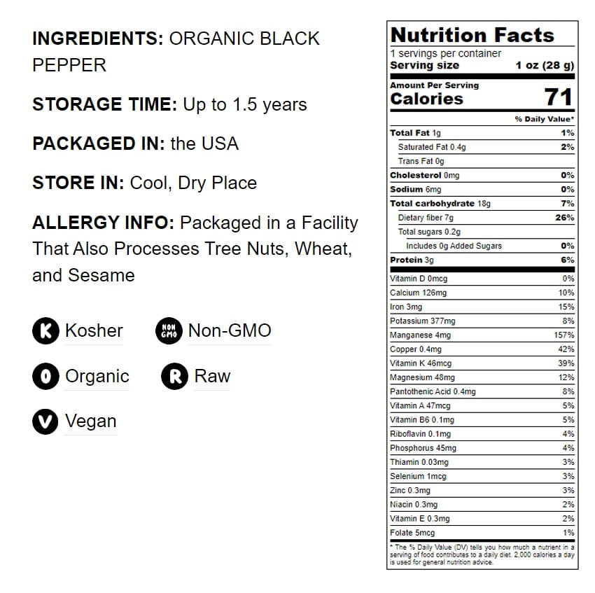 Organic Whole Black Pepper, 14 Pounds — Non-GMO, Raw, Vegan, Kosher — by Food to Live