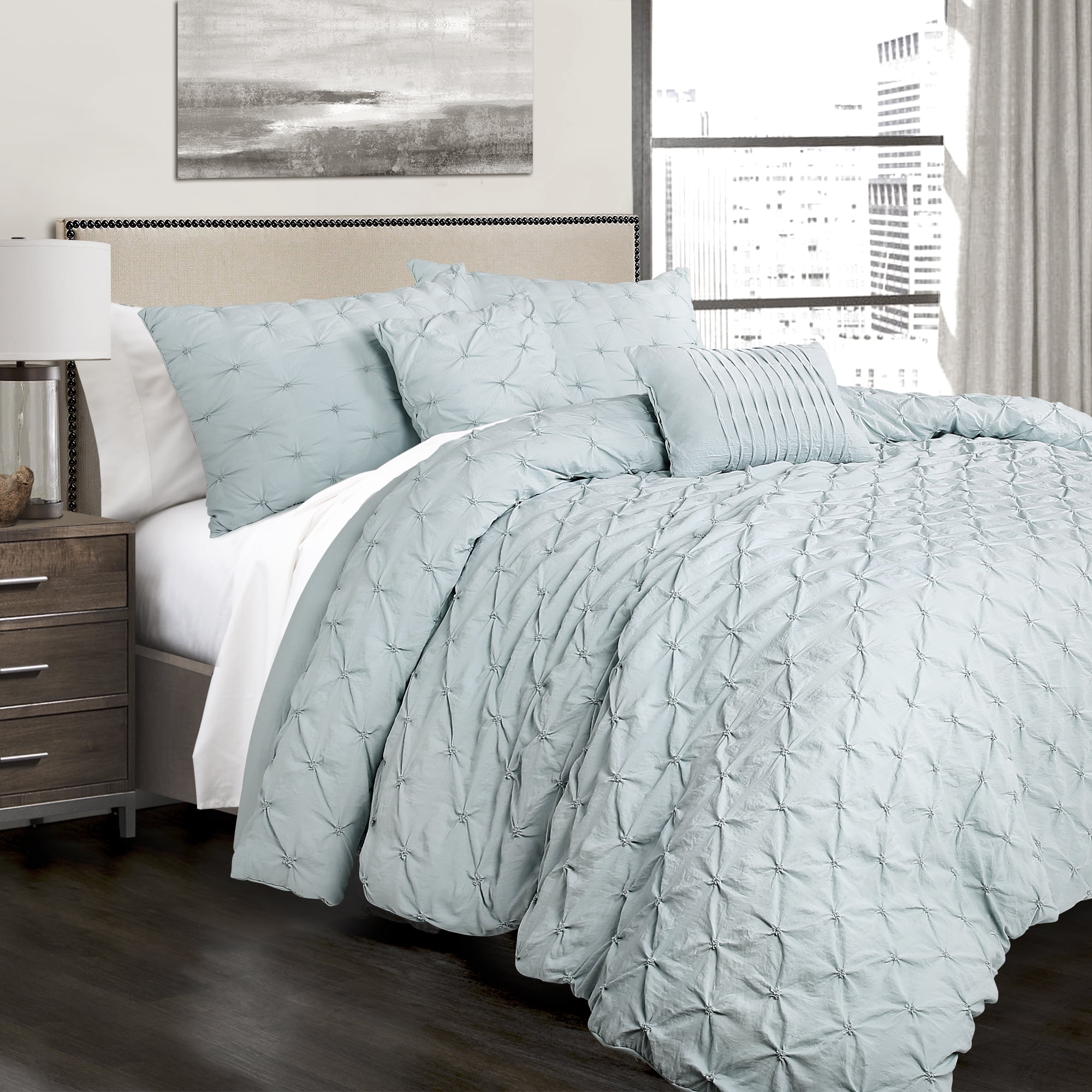 Full/Queen 5pc Ravello Pintuck Comforter Set Blue - Lush Décor
