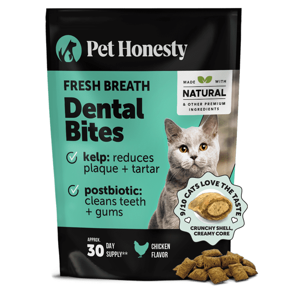 Pet Honesty Dual Texture Cat Dental Bites, Chicken Flavored Dental Chews for Plaque & Tartar, 3.7oz