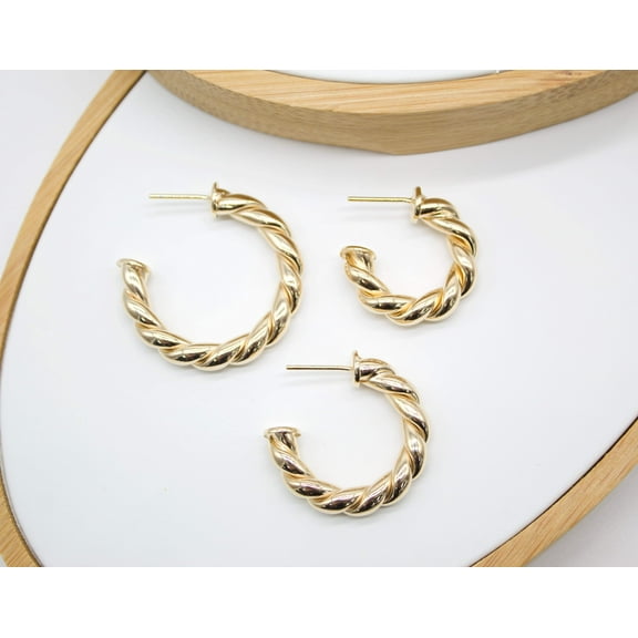 18K Gold 5mm Filled Twisted Open Hoop Stud Earrings (K18-20)