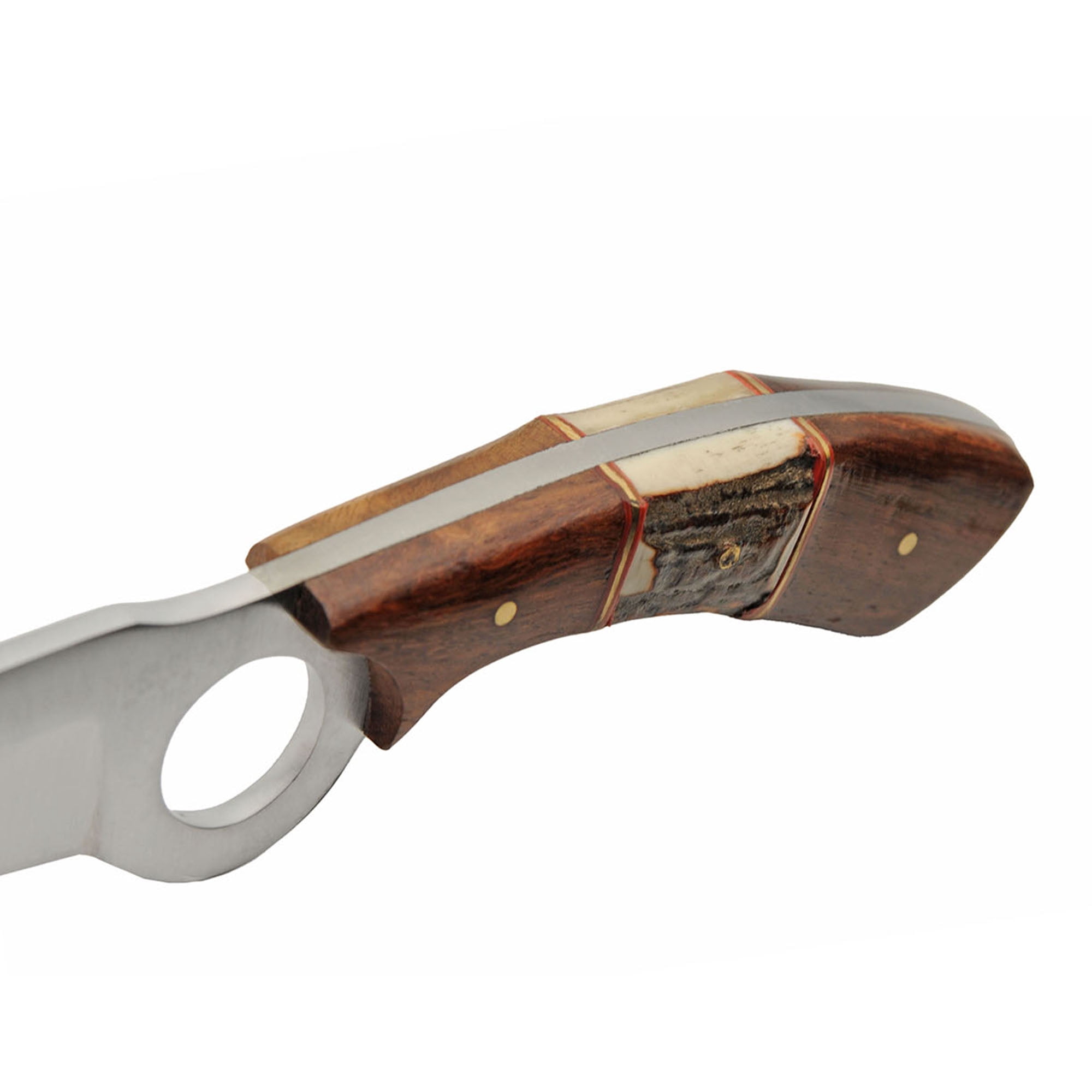 SZCO 7.5 Inch Showdown Wood & Stag Hunter Knife Full Tang Stainless Steel Blade With Leather Sheath Outdoor Fixed Blade Knife