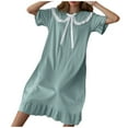 thumbnail image 5 of Elvqul Womens Basic Nightgowns Casual Green Sleep Shirts Pullover Plus Size Plain Short Sleeve Crew Neck Nighty Nightgowns, 5 of 5