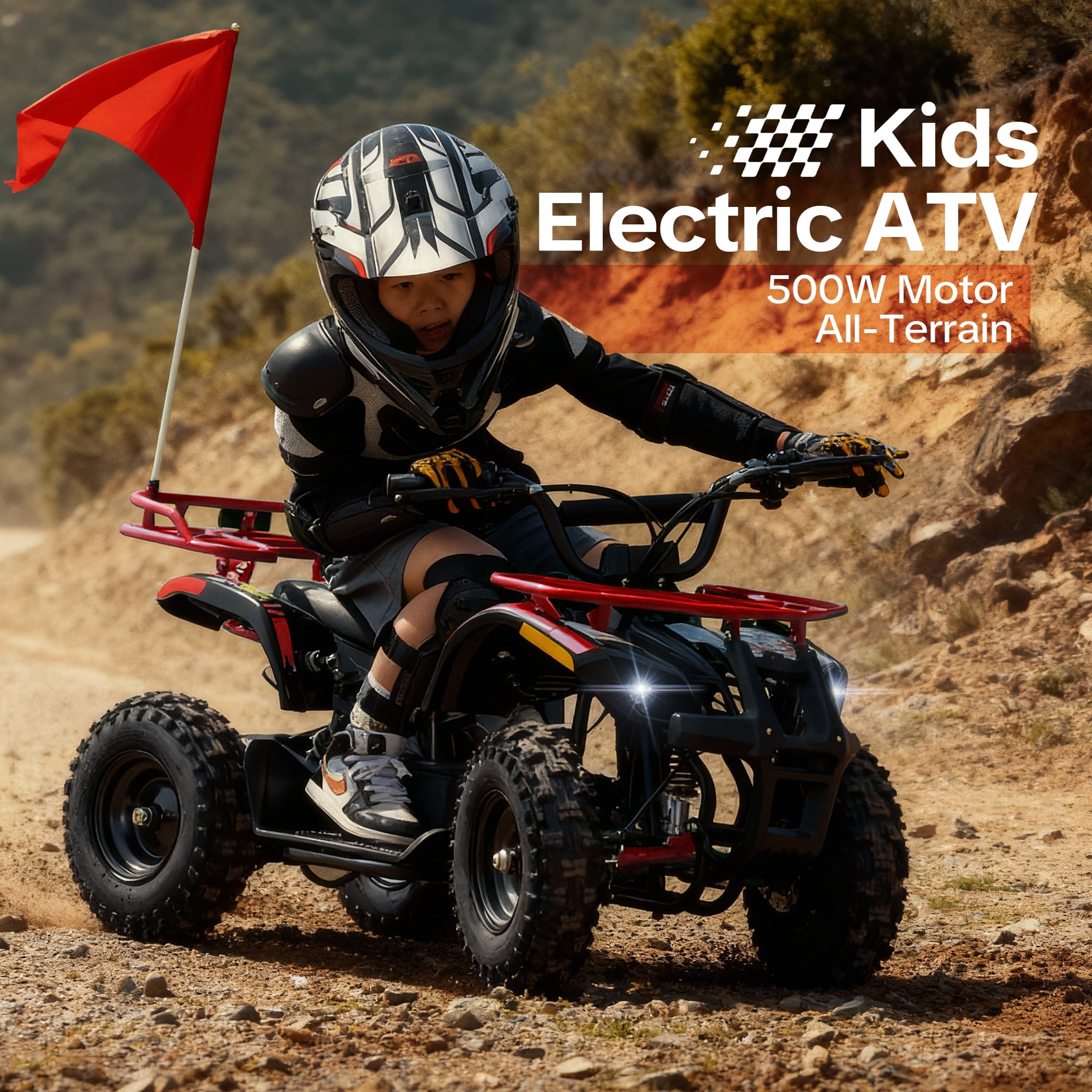 QEASET Electric atv Dirt Quad, 36V 500W Motor, 12-18mph Speed, Twist Grip Acceleration & Hand Operated Disc Brakes,Knobby Air Tires, Multiple Colors, Holiday Gifts