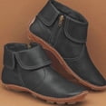thumbnail image 3 of Puntoco Women'S Winter Boots Clearance,Flanged Flat Bottom Side Zipper Low-Barrel Leather Short Boots Women Black, 3 of 4