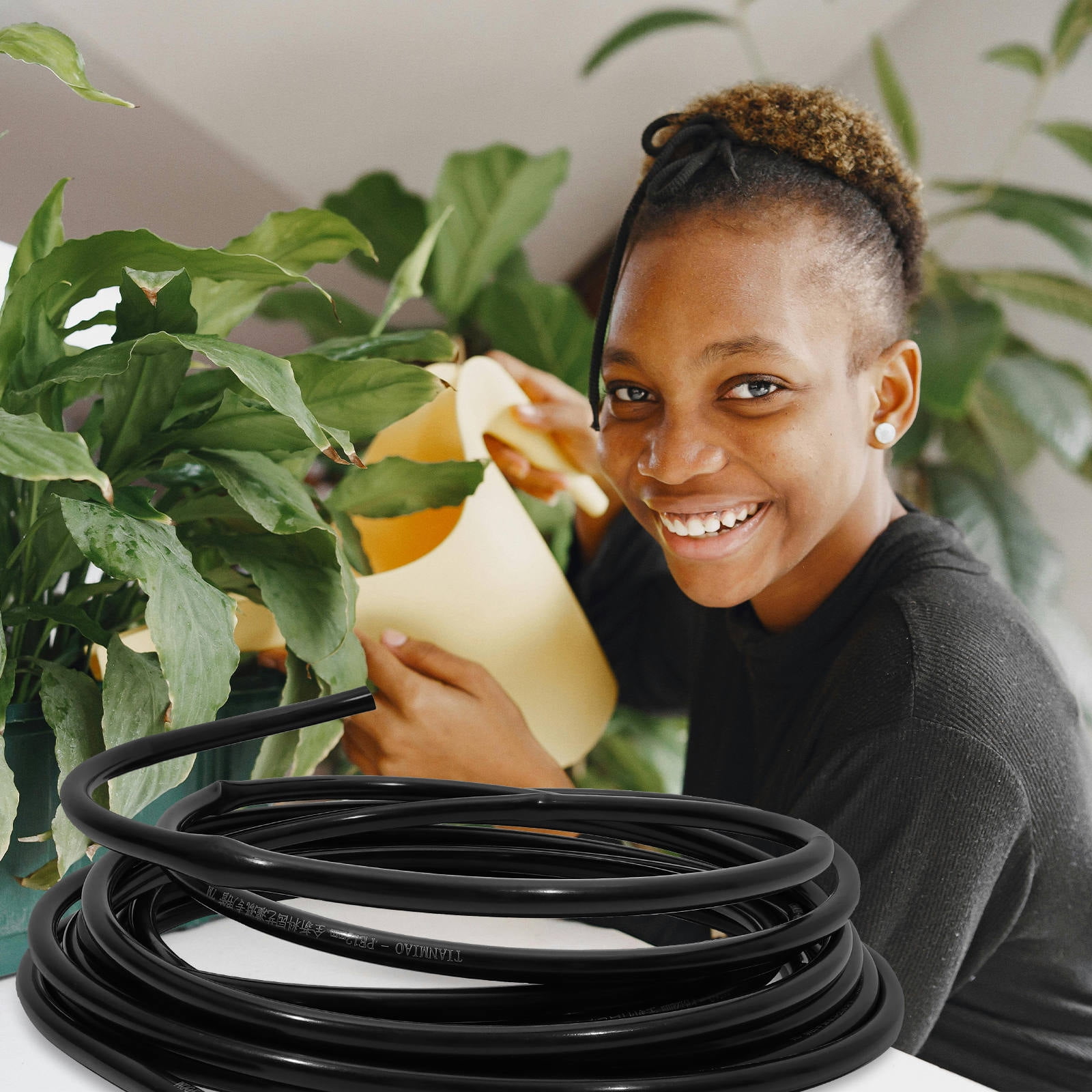 HOMEMAXS Garden Watering Hose Drip Irrigation Tubing Pipe for Home Use 1 Roll Black PE Material