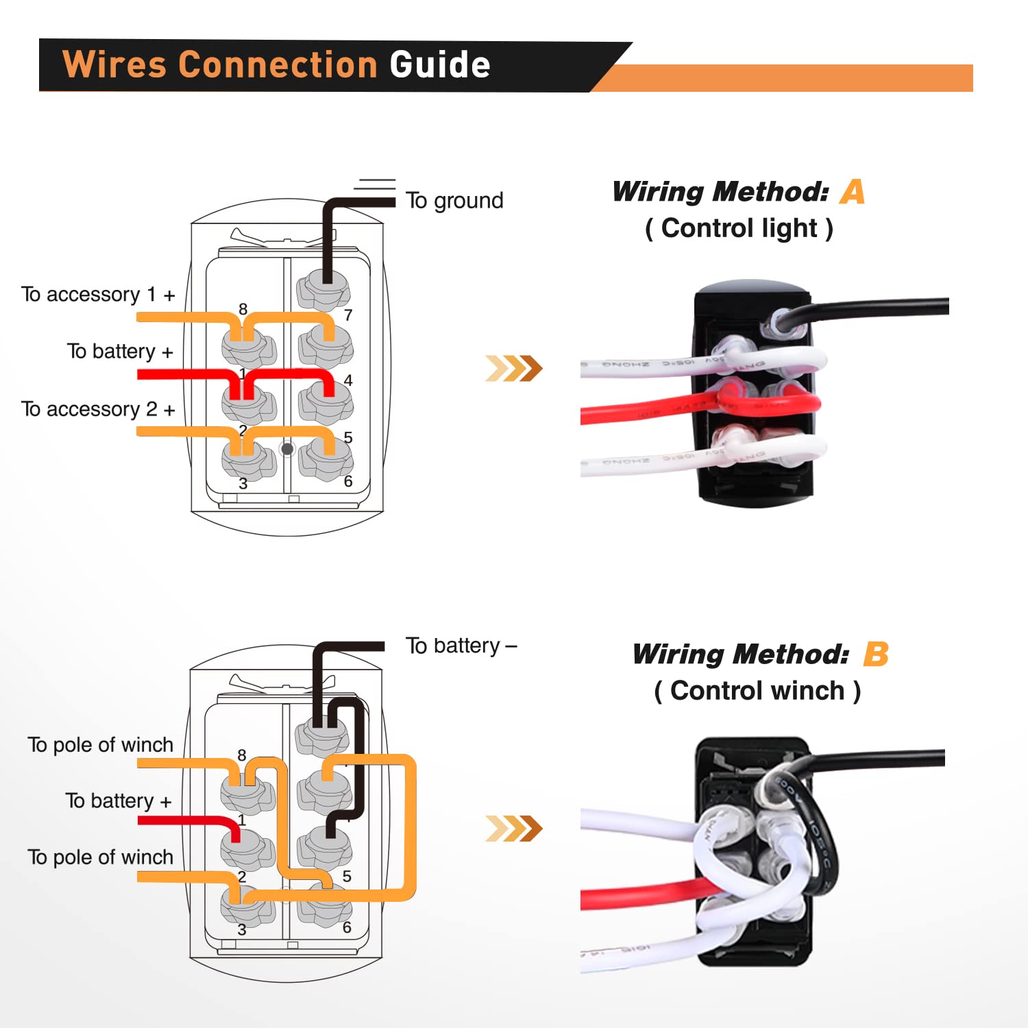 Waywe Winch Rocker Switch Momentary Toggle DPDT 7 Pin On-Off-On Switch with Jumper Wires, 12V/24V In/Out Control for Car, Truck, RV, Boat