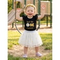thumbnail image 3 of BemeyourBBs Baby Girl First Birthday Outfit 1st Years Old Birthday Clothes Letter Daisy Flower Print Flying Sleeve Bodysuit and Tulle Tutu Skirt Headband Set, 3 of 8