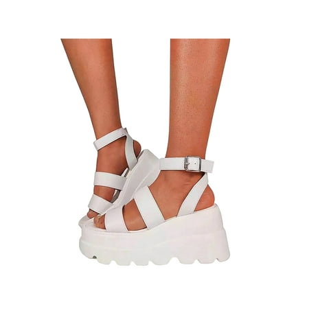 

Ritualay Womens Ladies Chunky Flat Mid Heel Platform Sandals Cut Out Summer Flatforms New