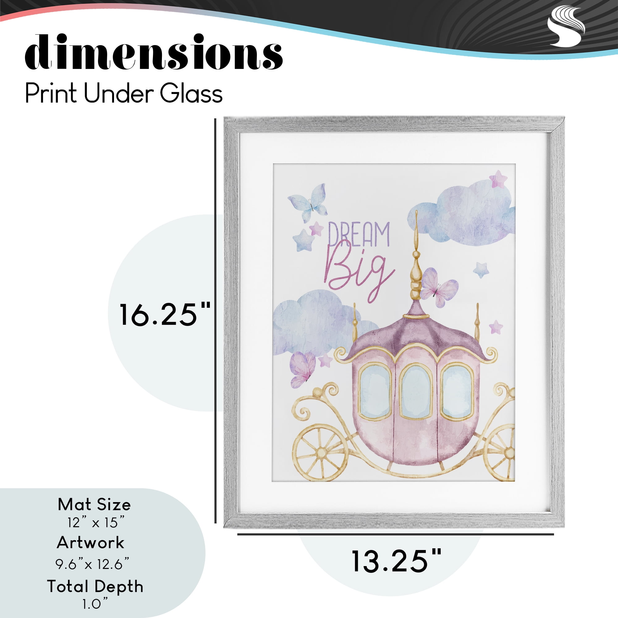 Dream Big Fantasy Carriage Gray Framed Print Under Glass, design by Kim Allen