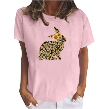 

Workout Tops for Women Flannel Shirts for Women Women s Printed Casual Loose Crew Neck Easter Summer Short Sleeve T-shirt Tops Cute Tops for Women Savings Clearance Deals Tops for Women Pink 2XL