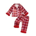 thumbnail image 4 of Jkety K'ids T`oddler G`irl Satin Pajamas Fuzzy Trim Long Sleeve Button Down Shirt Top and Pants 2pcs Pjs Sets Sleepwear(Red,5-6 Years), 4 of 5