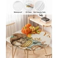 thumbnail image 3 of Fitted Round Tablecloths Table Covers 55-60in,Fall Thanksgiving Harvest Pumpkin Squirrel Waterproof Elastic Edged Table Cloth for Kitchen Dining Holiday Party Tables Decor,Leaves on Linen Checker, 3 of 6
