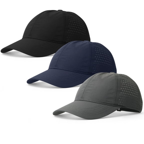 Bocaoying 3 Pack Sun Protection Baseball Caps for Men Women, Quick-Dry Breathable Hat with Ventilation Holes, Adjustable Curved Brim Dad Cap for Outdoor Hiking Daily Casual, Black/Dark Grey/Blue