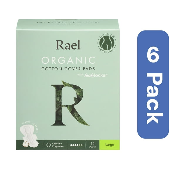Rael Large Organic Cotton Cover Pads 12 ea (Pack Of 6)
