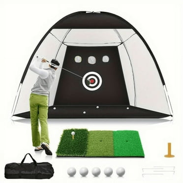 10x7ft Deluxe Golf Practice Net Set - All-in-One Backyard Driving and Chipping Solution with Simulated turf, Impact Target, 5 Golf Balls, Golf Tees, Rubber Tees, Carry Bag, and More!