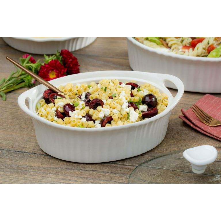 Corningware French White 1.5-Qt Oval Ceramic Casserole Dish with Glass  Cover 1105929 - The Home Depot