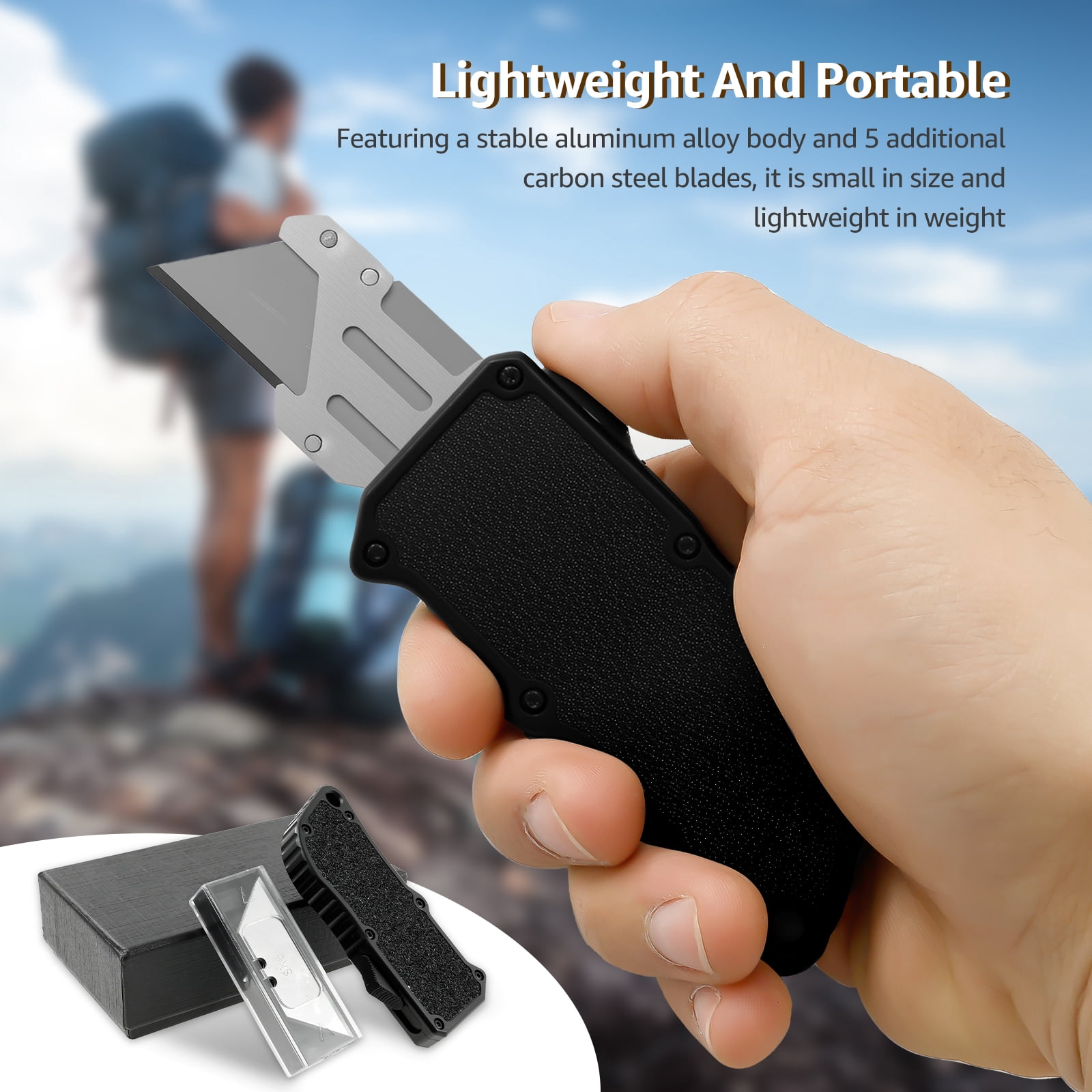 Aviation Aluminum Utility Knife Portable Craft Utility Knives with 5 Spare Blades Retractable Box Cutter with Clip for Home Office Crafts Arts