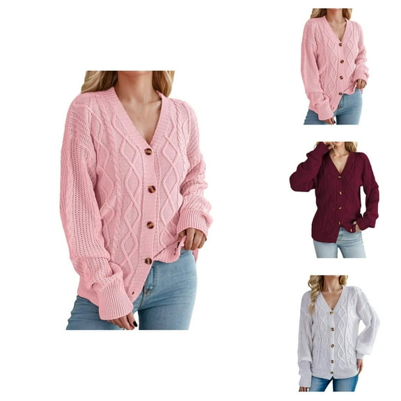 Cardigan Sweaters for Women Long Sleeve V-Neck Button Down Cable Knit Sweater Jacket Coat Womens Cardigan Sweaters