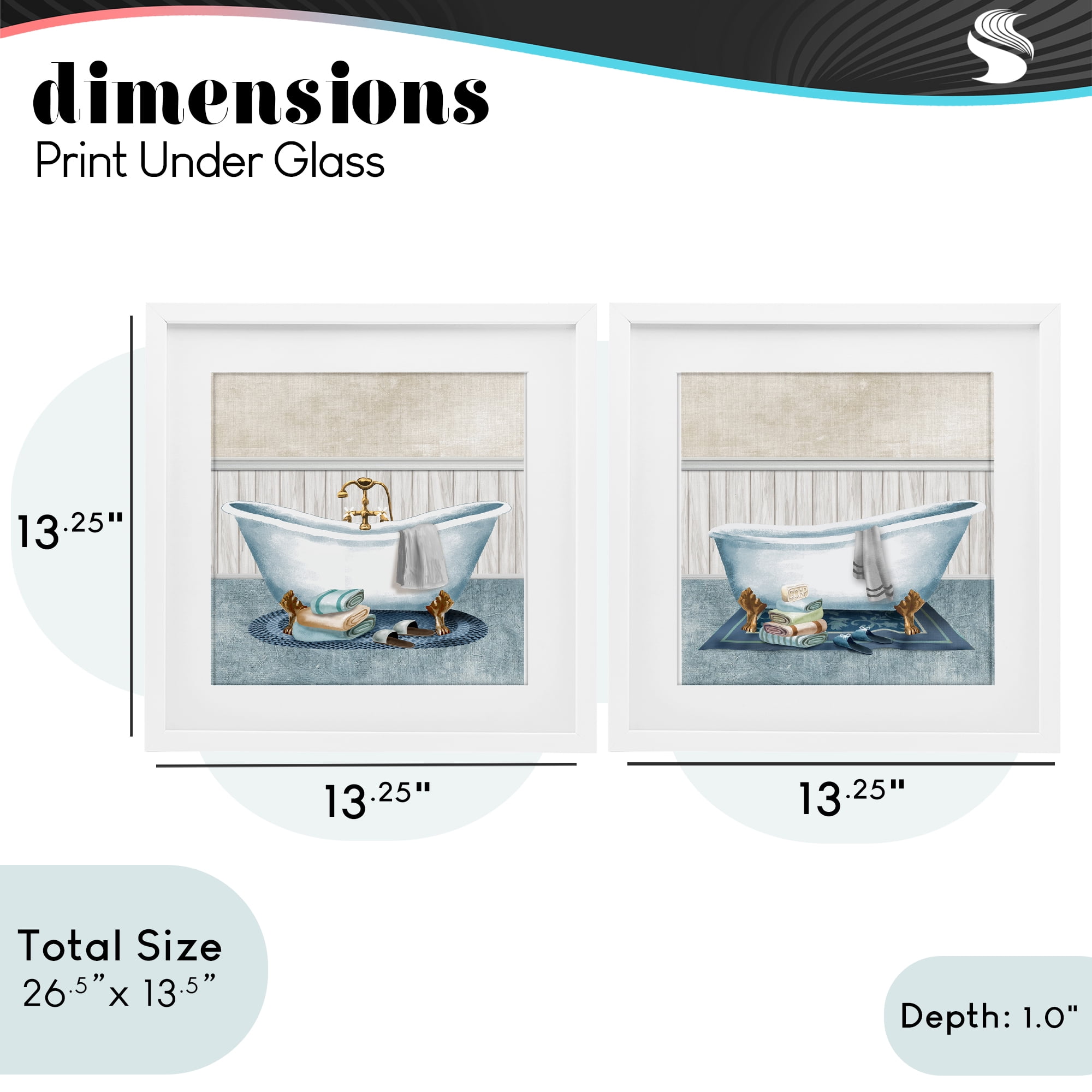 Stupell Industries Cozy Bathtub & Slippers 2 Piece White Framed Print Under Glass Set, design by Conrad Knutsen
