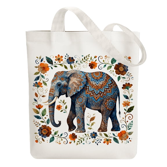 Canvas Tote Bag Reusable Cotton Bag for Women Large 14.96"x 15.74" Cloth Shoulder Bags with Zipper Pockets Elephant